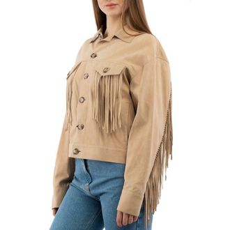 Moschino Womens Beige Cotton Leather Jacket Clothing