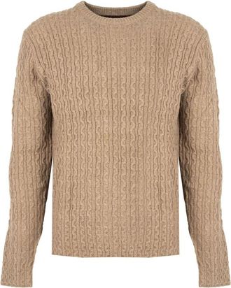 Pepe Jeans London Eenvoudige Gebreide Trui met Decoratief Patroon - Heren - Ronde hals truien - Beige - L - Wol - Truien & Vesten