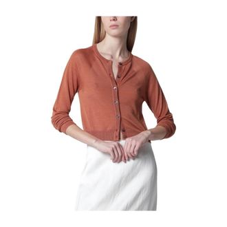 Roberto Collina Cashmere Knitwear, female, Brown, Size: L Cardigan Coreana Corto