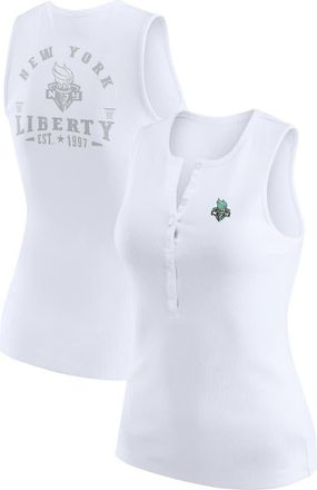 WEAR by Erin Andrews Womens WEAR by Erin Andrews White New York Liberty Rib-Knit Henley Tank Top at Nordstrom, Size X-Large