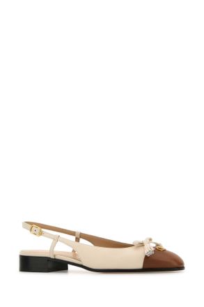 Valentino Garavani Womens Two-Tone Leather Valet Du Roe Ballerinas Butterwhitetobacco Ballerine Flat Shoes