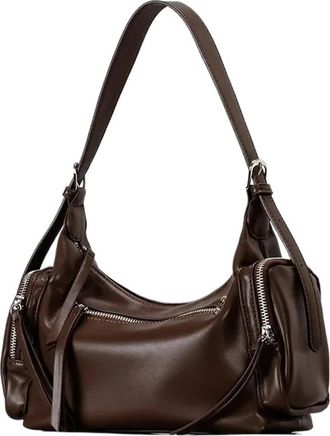 Generic Compatible For Autumn Winter Pillow Shaped Shoulder Bag Womens Handbag Casual Crossbody Polyester Lining Zipper(Coffee)