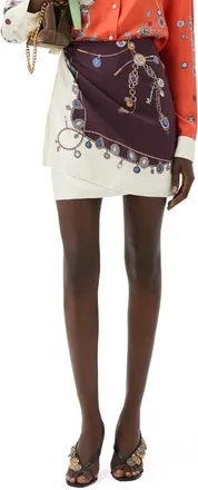 Versace Stolen Jewels Trompe lOeil Print Silk Twill Skirt in Burgundy White Gold at Nordstrom, Size 48