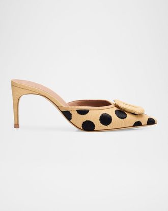 Malone Souliers 70mm Mona Polka-Dot Raffia Buckle Mules