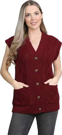 Janisramone Hamishkane Womens Sleeveless Cardigans, V Neck Knitted Vest Women, Button up Sleeveless Cardigans for Women UK, Ladies Cardigans with Pockets, 5 Butto