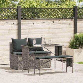 vidaXL Set Comedor De Jard&iacute;n 3 Piezas Con Cojines Rat&aacute;n Sint&eacute;tico Gris Vidaxl