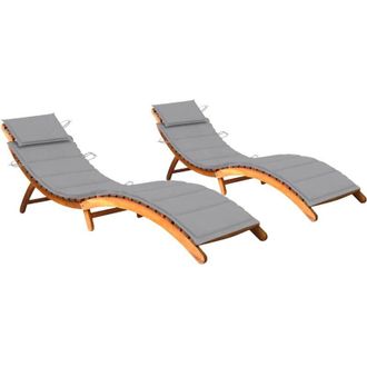 vidaXL Lettini Prendisole 2 pz con Cuscini in Legno Massello dAcacia vidaXL