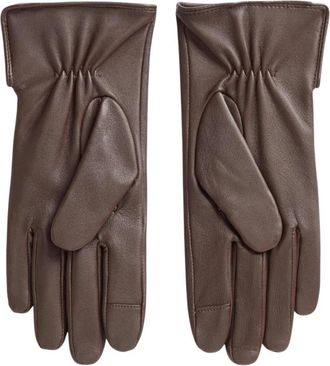 Ralph Lauren Leren handschoenen met knopen - Dames - Handschoenen - Bruin - M - Leer - Accessoires