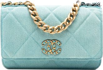 Chanel Blue Denim 19 Flap Wallet On Chain