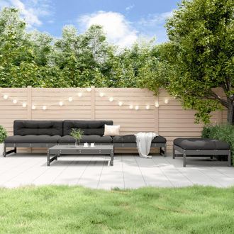 vidaXL Vidaxl - Juego De Sof&aacute;s De Jard&iacute;n 5 Piezas Madera Maciza De Pino Gris