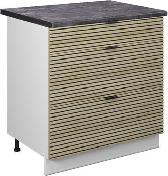 Vicco Mueble Bajo De Cocina Fame-line, Panel De Roble, 80 Cm Con 3 Cajones, Et Antracita