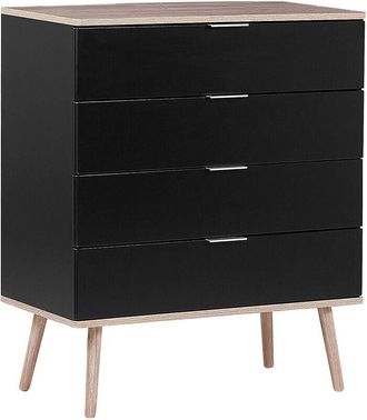 Beliani Cómoda aparador negro con 4 cajones 93 x 79 cm armario de almacenamiento estilo escandinavo Walpi