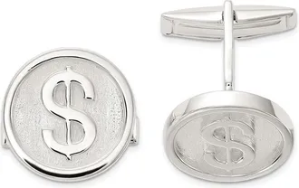 Diamond2Deal Sterling Silver Polished Round Dollar Sign Cuff Links
