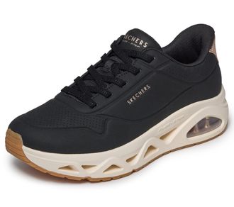 Skechers Womens Uno Step Glide On Air Sneaker, Black Durabuck/Rose Gold Trim, 3.5 UK