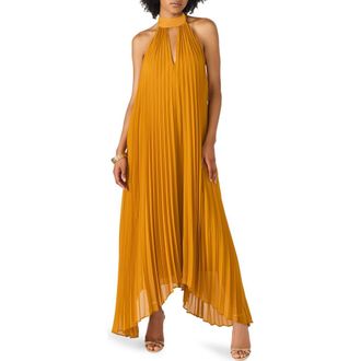 Steve Madden Maraya Pleated Halter Dress in Tuscan Gold at Nordstrom Rack, Size X-Small