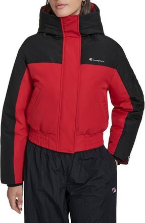 Champion Crop Ski Bomber Jacket in Black/Red at Nordstrom, Size X-Large