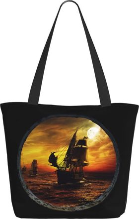 AOOEDM Moon Night And Ocean-View Outside The Window Ladies Shopping Bag 13x11x7in.The Perfect ValentineS Day Gift.It Is The Best ValentineS Day Gift For Mom,