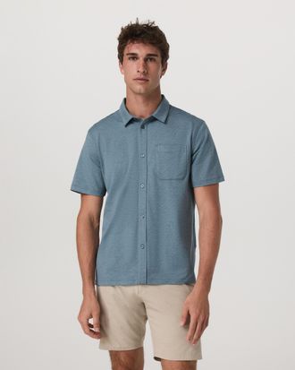 Vuori Clothing Short Sleeve Ponto Button Down Shirt | Abyss Heather | Medium