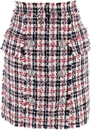 Balmain Red, White & Blue Tweed Skirt Size XXS