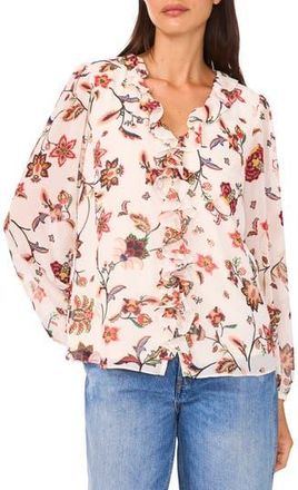 CeCe by Cynthia Steffe V-Neck Ruffle Top in Buttercream at Nordstrom Rack, Size X-Small