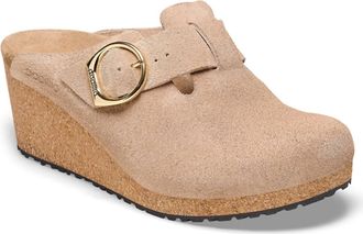 Birkenstock Womens Fanny Ring-Buckle Suede Leather Clogs In Warm Sand