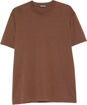 Tom Ford Lyocell Katoenen T-shirt met Ronde Hals - Heren - T-shirts - Bruin - S - Katoen - Tops