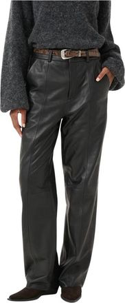 Gestuz Zwarte leren straight-leg broek - Dames - Leren Broeken - Zwart - XS - Broeken