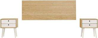 HOGAR 24 Cabecero Acabado Madera Maciza Natural + 2 Mesitas Dos Cajones Acabado Cera / Blanco. Medidas Cabecero: 155 X 60 X 2 Cm