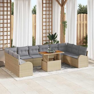 vidaXL Set Divano Da Giardino 11 Pcs Beige Poly Rattan - Vidaxl