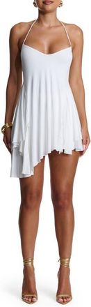 Naked Wardrobe Asymmetric Halter Minidress in White at Nordstrom, Size X-Large