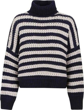 Brunello Cucinelli Womens Navy Striped Turtleneck Knit Sweater, Size M