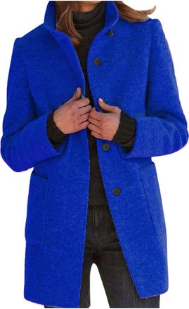 Generic Womens Jackets, Womens Autumn Winter Vintage Plain Button Up Stand-Up Collar Wool Coat Long Down Jacket Women Casual Loose Fit Jacket Comfortable Card