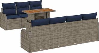 vidaXL Conjunto De Sof&aacute; De Jard&iacute;n 8 Uds. Gris Y Azul Marino Vidaxl