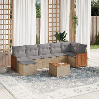 vidaXL Vidaxl - Juego De Sof&aacute;s De Jard&iacute;n Con Cojines Beige 8 Pzas Rat&aacute;n Pe
