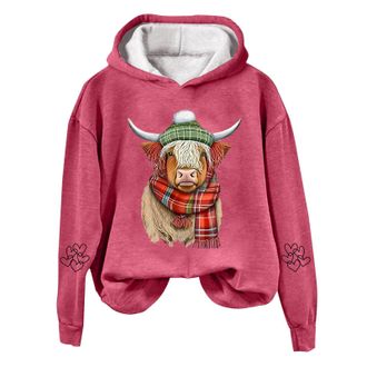 Generic Hoodies for Women Cow Print Sweatshirts Cow Sweatshirts Cow Print Shirt Country Sweatshirt Fleece Hooded Christmas Jumper Pullover Sweatshirt for Wome