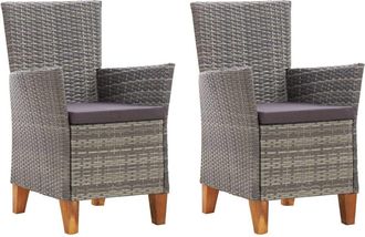 vidaXL Garden Chairs 2 pcs with Cushions Poly Rattan Gray, 46003