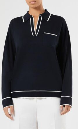 Marina Rinaldi Ridente Contrast Silk & Cotton Sweater in Midnight Blue at Nordstrom, Size Xx-Large