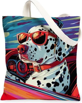 Generic Dalmatian Dog Canvas Tote Bag for Shopping 13x15, Pop Aesthetic Funky Puppy Reusable Grocery Print Pattern Bag for Women, Cool Pet Beach Aesthetic Pai