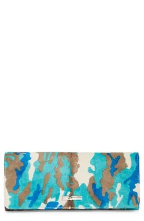 Longchamp Deep Camo Genuine Calf Hair Clutch in Turquoise at Nordstrom Rack