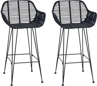 vidaXL Bar Chair 2 pcs Black 55 x 52 x 92 cm Rattan and Iron vidaXL