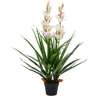 vidaXL Orchidea Cymbidium Artificiale con Vaso 100 cm Verde - Vidaxl