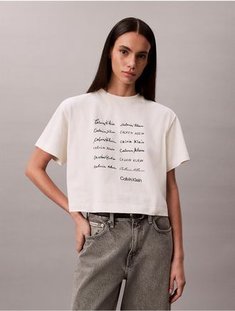 Calvin Klein Jeans Calvin Klein Womens Logo Font Graphic Boxy T-Shirt - Neutral - XL