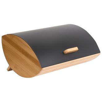 Beliani Panera De Metal De Bamb&uacute; Con Tapa De Metal Decorativo 36 X 25 X 16 Cm Negro Epicurien