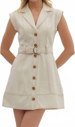 Entro Collard Button Down Belt Dress In Cream
