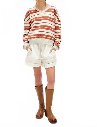 Free People Classic Striped Shrunken Pullover Top In Bruschetta Combo