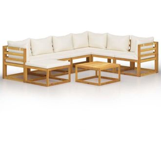 vidaXL Muebles De Jard&iacute;n 8 Pzas Cojines Crema Madera Maciza De Acacia Vidaxl