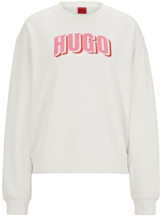 HUGO BOSS Sweater van katoenblend met logoprint - Wit