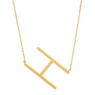 MAX + STONE 10k Solid Yellow Gold Large Sideways Block Letter Initial with Extendable Cable Chain, 16 to 18 inches