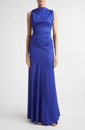 Victoria Beckham Draped Stretch Jersey Gown in Bright Indigo at Nordstrom, Size 2 Us