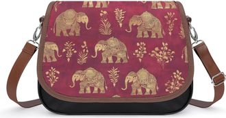 Generic Indian Elephants Pattern Crossbody Bags for Women Fashion Leather Shoulder Handbags With Adjustable Strap